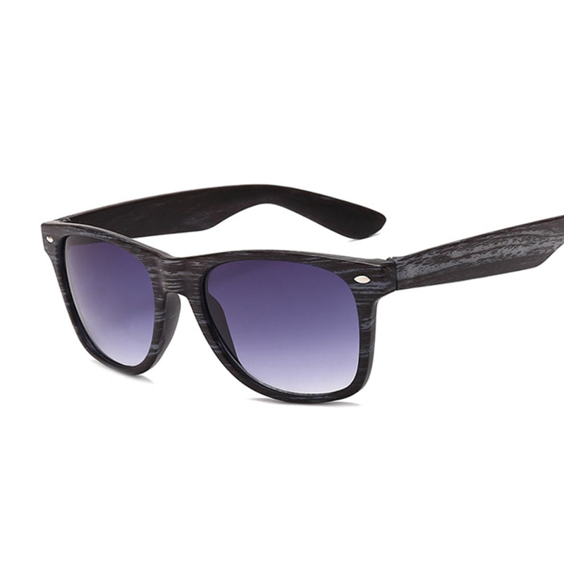 Vintage Small Square Sunglasses Black Imitation Wood Frame