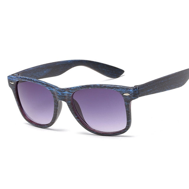 Vintage Small Square Sunglasses Black Imitation Wood Frame