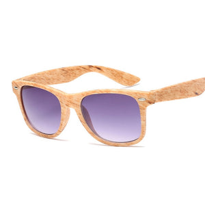 Vintage Small Square Sunglasses Black Imitation Wood Frame