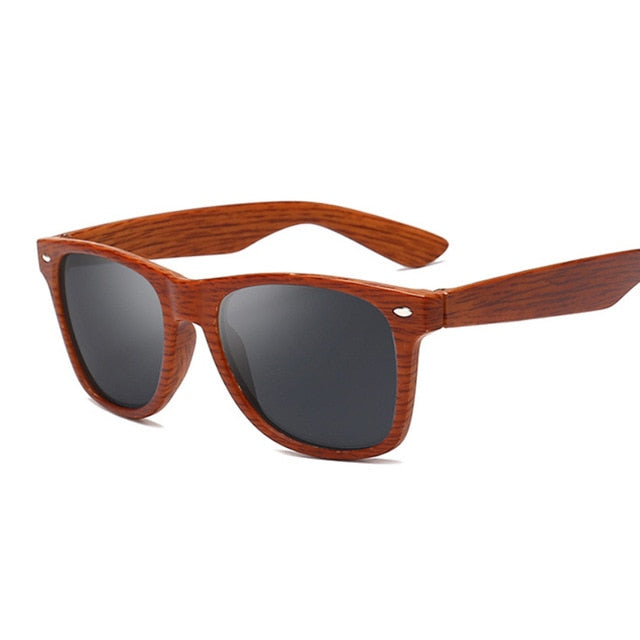 Vintage Small Square Sunglasses Black Imitation Wood Frame