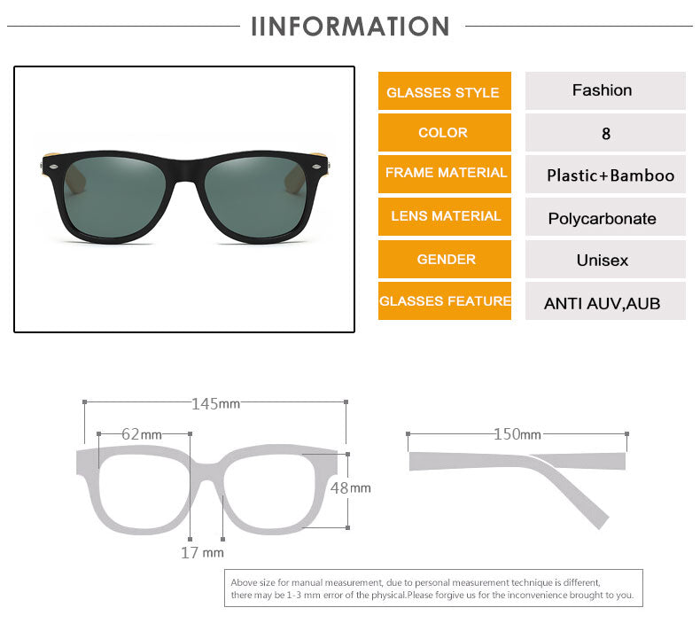 Bamboo Sunglasses Men Women Travel Vintage Wooden