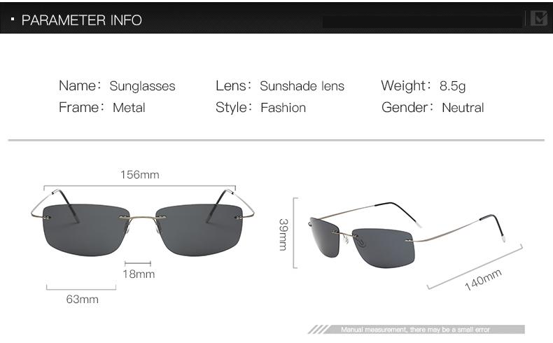 Titanium Polarized sunglasses Square rimless Polaroid