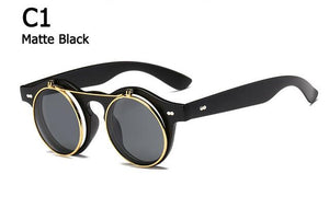 Metal Flip Cover Sunglasses Men Retro Round Steampunk