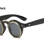 Metal Flip Cover Sunglasses Men Retro Round Steampunk