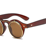 Metal Flip Cover Sunglasses Men Retro Round Steampunk