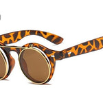 Metal Flip Cover Sunglasses Men Retro Round Steampunk