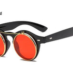 Metal Flip Cover Sunglasses Men Retro Round Steampunk