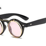Metal Flip Cover Sunglasses Men Retro Round Steampunk