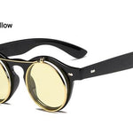 Metal Flip Cover Sunglasses Men Retro Round Steampunk